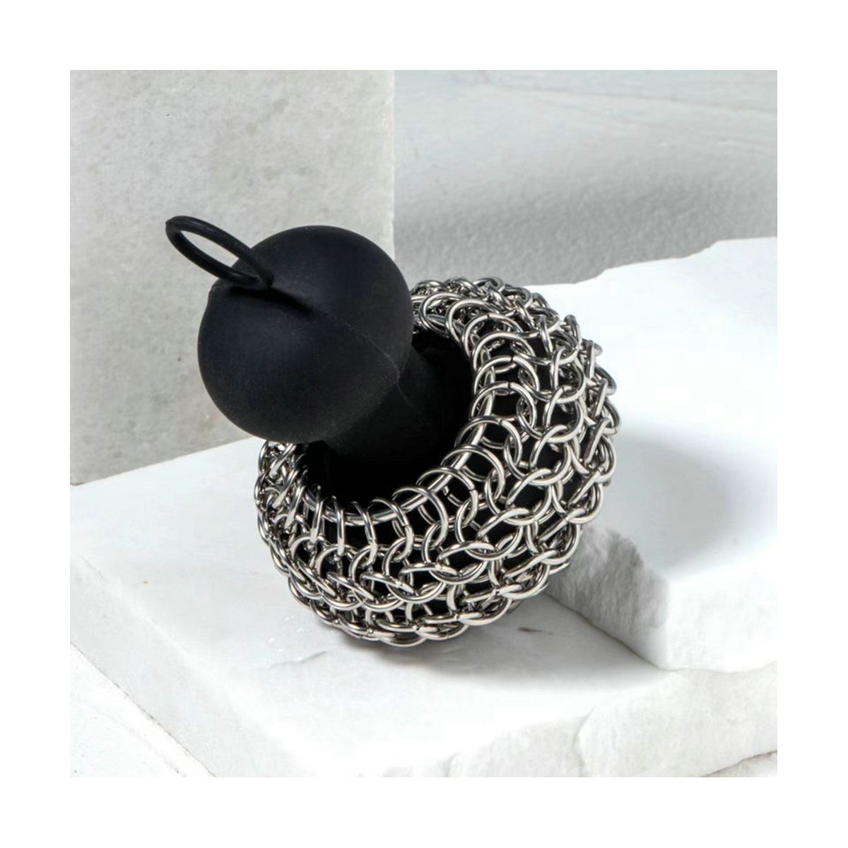 Cast Iron Chainmail Scrubber Cast Iron Skillet Cleaner for Fry Pan Cleaner Cast Iron Skillet Cleaner Chain Black