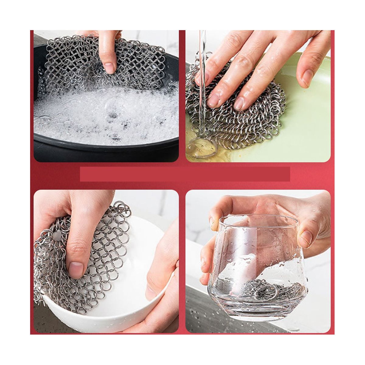 Cast Iron Chainmail Scrubber Cast Iron Skillet Cleaner for Fry Pan Cleaner Cast Iron Skillet Cleaner Chain Black