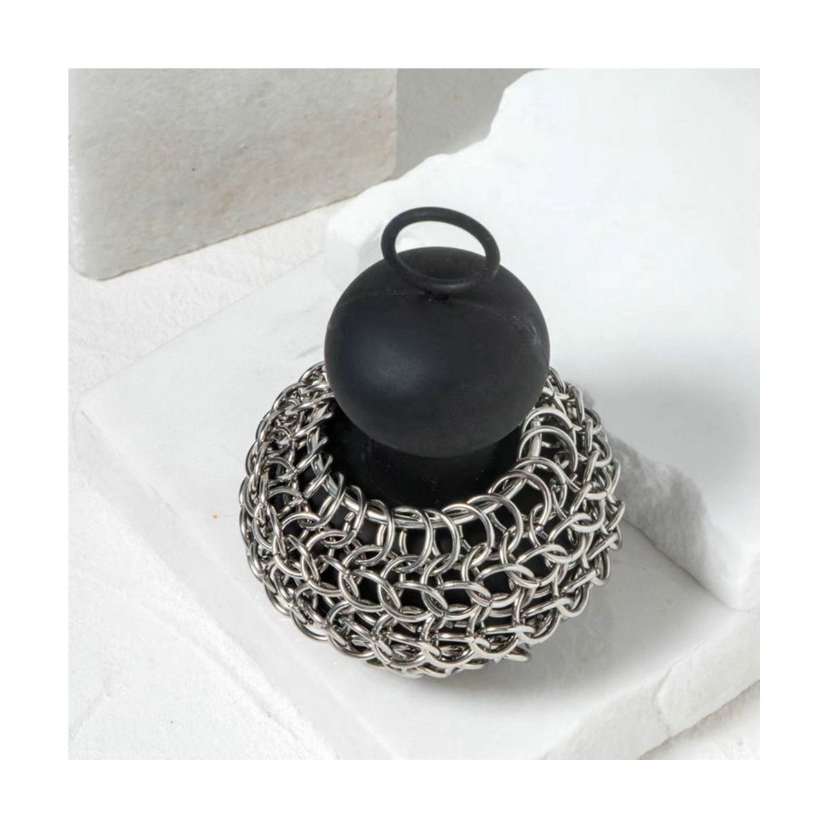 Cast Iron Chainmail Scrubber Cast Iron Skillet Cleaner for Fry Pan Cleaner Cast Iron Skillet Cleaner Chain Black