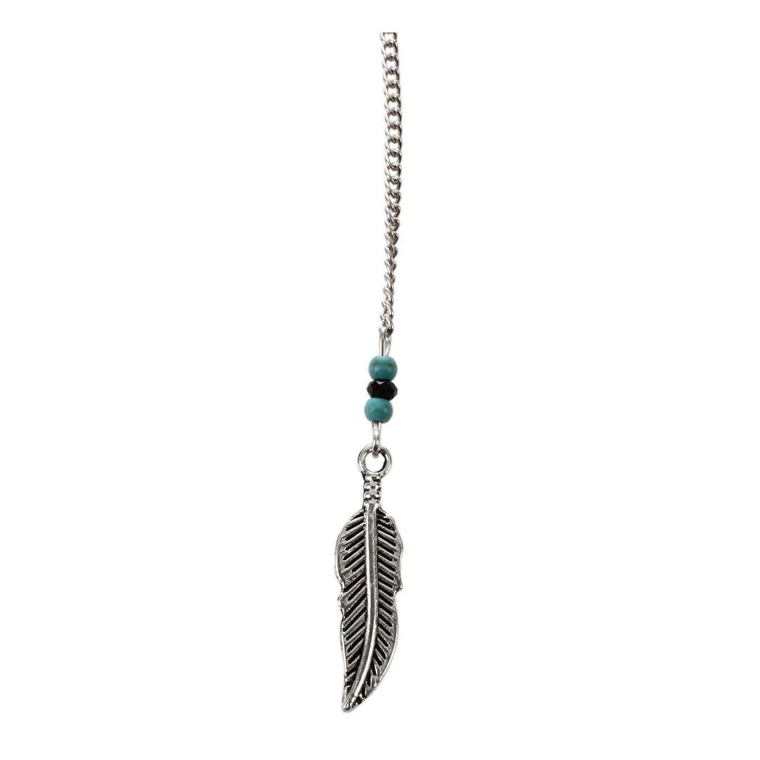 Women turquoise feather tassel neck chain bohemian