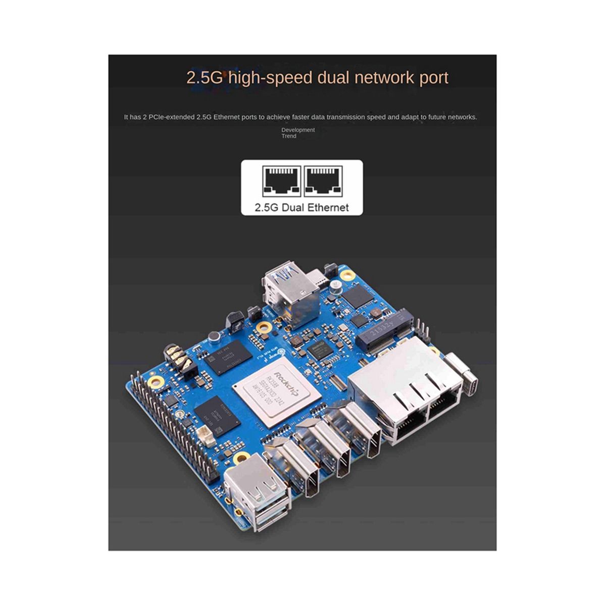 For Orange Pi 5 Plus 8GB RAM+256GB Emmc Module RK3588 Octa-Core 64-Bit Supports 8K Video 2.5G Supports WiFi6 BT Module