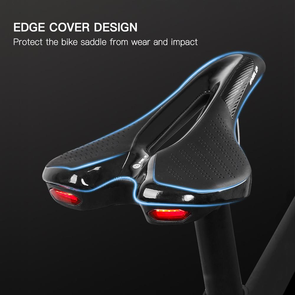 Bike Saddle Bicycle Soft Saddle with USB Charging Warning Taillight Breathable Seat Cushion for Mountain Bike Road Bike