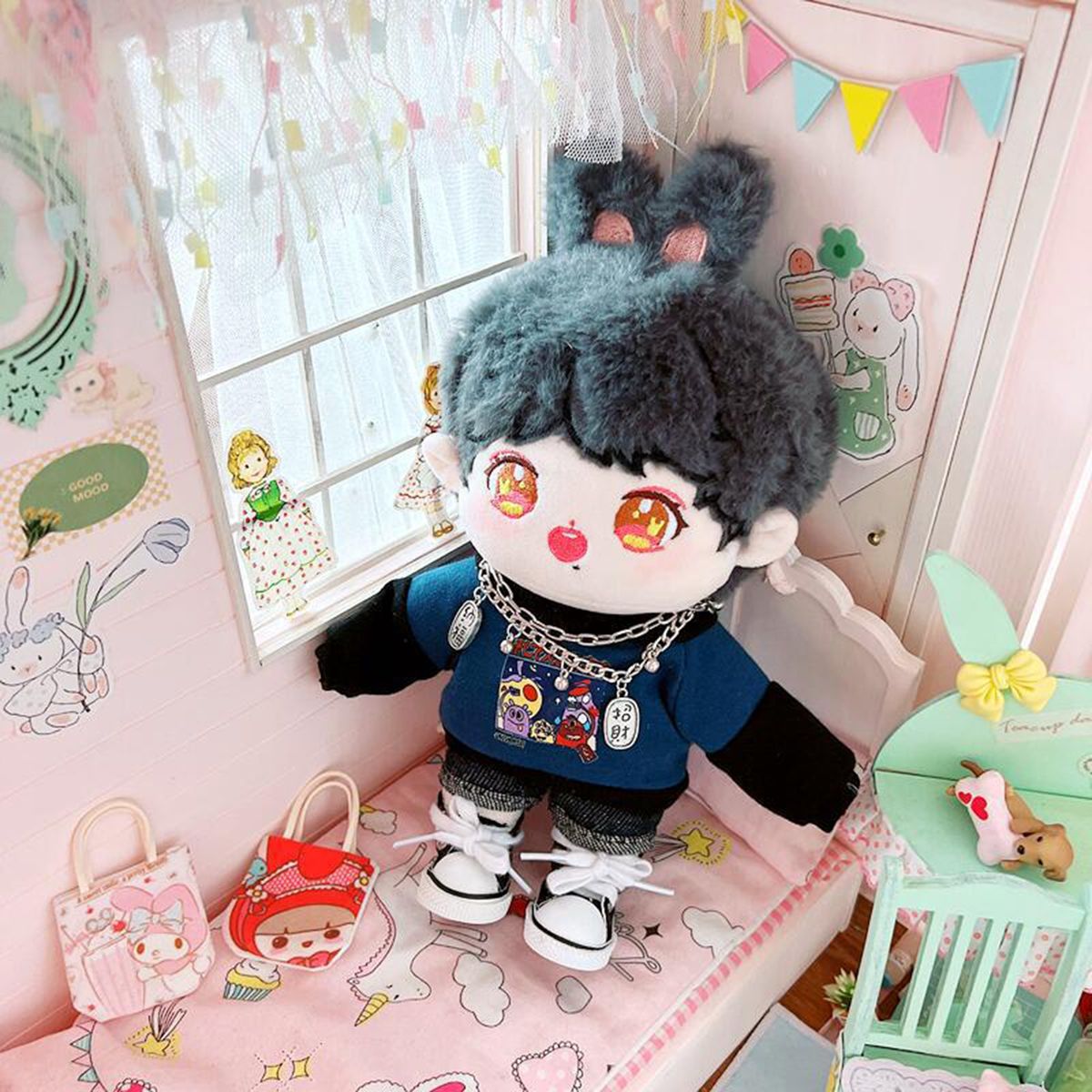 Doll Top Shirt Doll Pullover Top 20cm Stuffed Idol Doll Clothes Blue