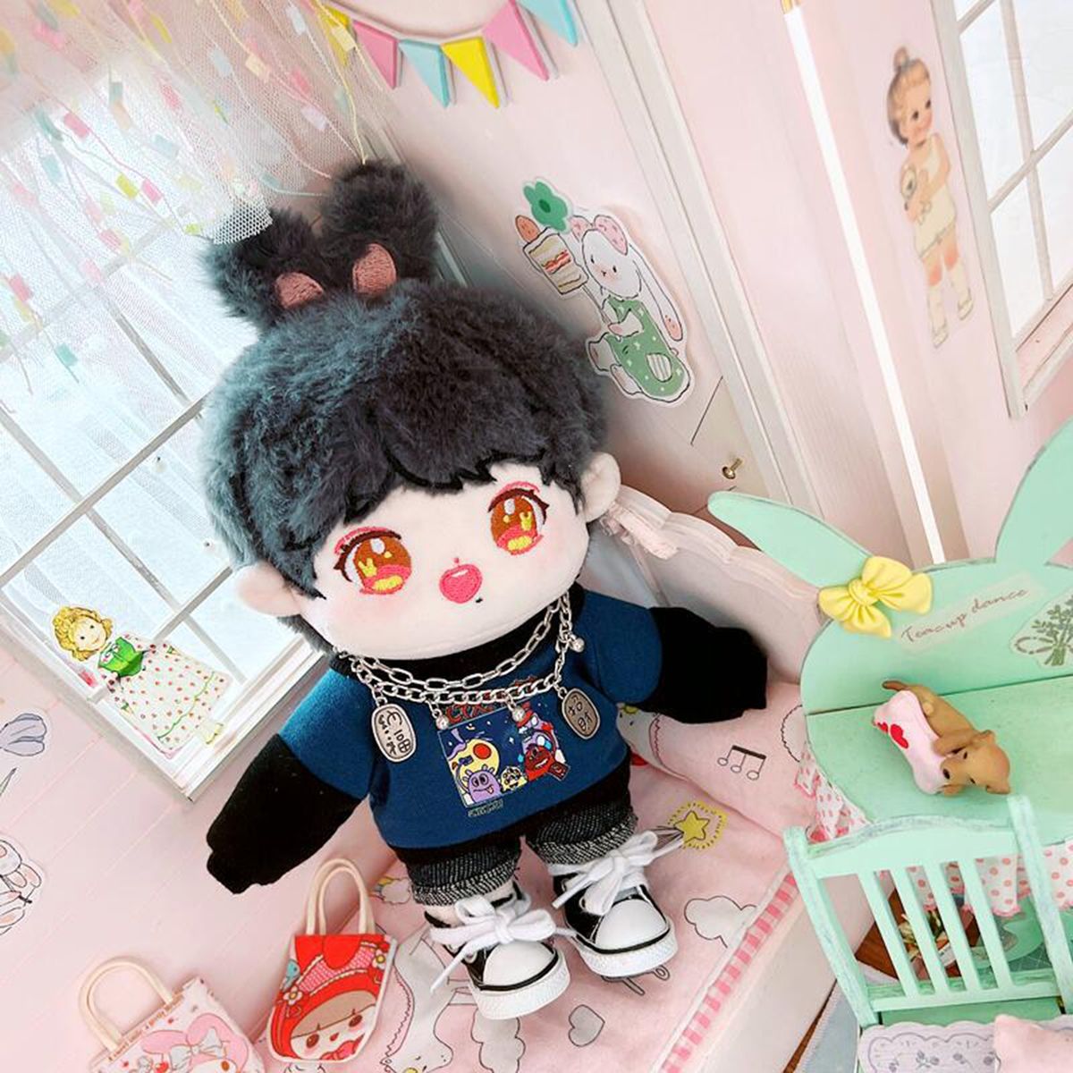 Doll Top Shirt Doll Pullover Top 20cm Stuffed Idol Doll Clothes Blue