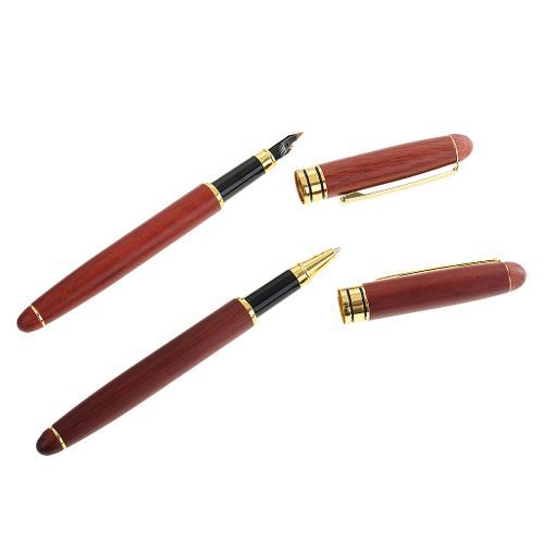 2 In 1 Red Bamboo Fountain Pen Ball Point Pen Rotatable Box Family
