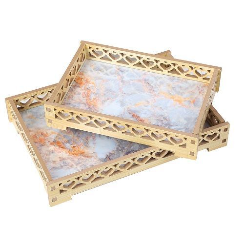 2 Set Of Carved Wood DecorativeTrays