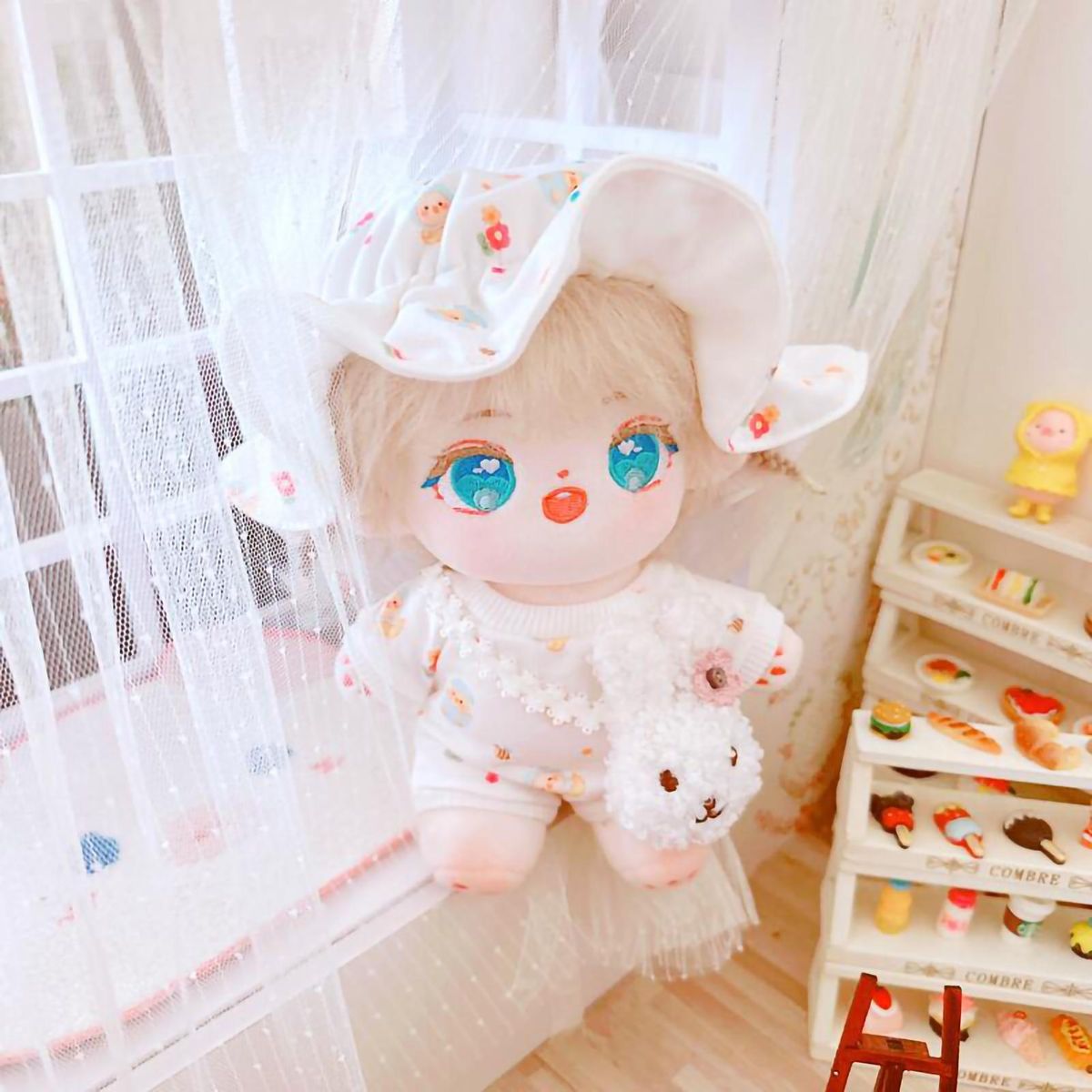 1 Set Doll Jumpsuit Dot Printed Bodysuit 20cm Cotton Doll Clothing Blue