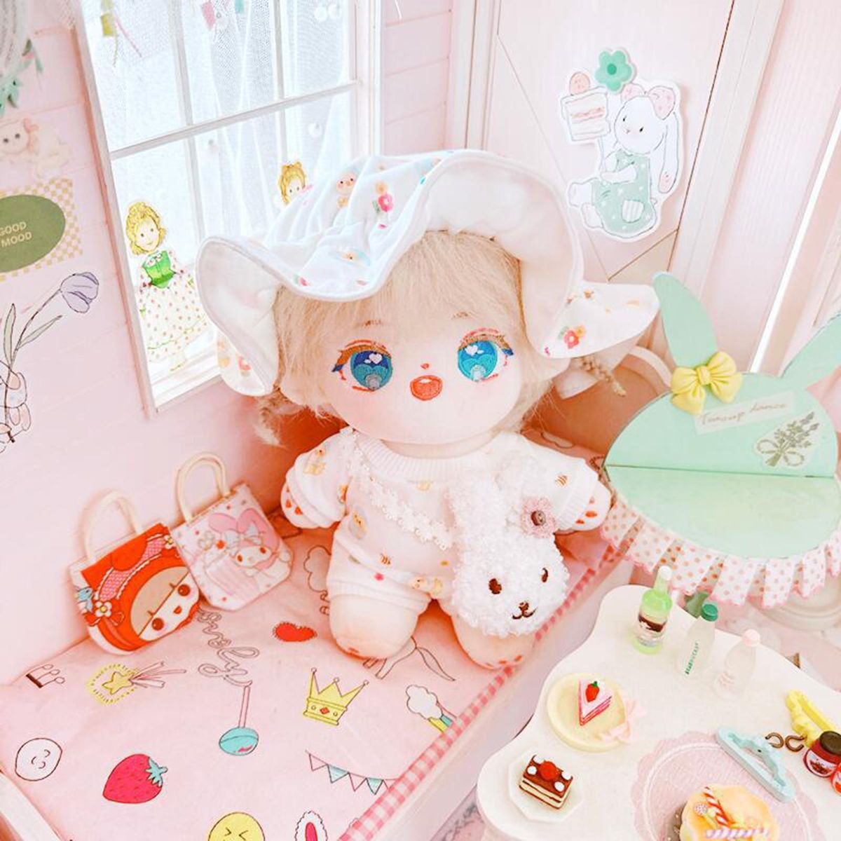1 Set Doll Jumpsuit Dot Printed Bodysuit 20cm Cotton Doll Clothing Blue