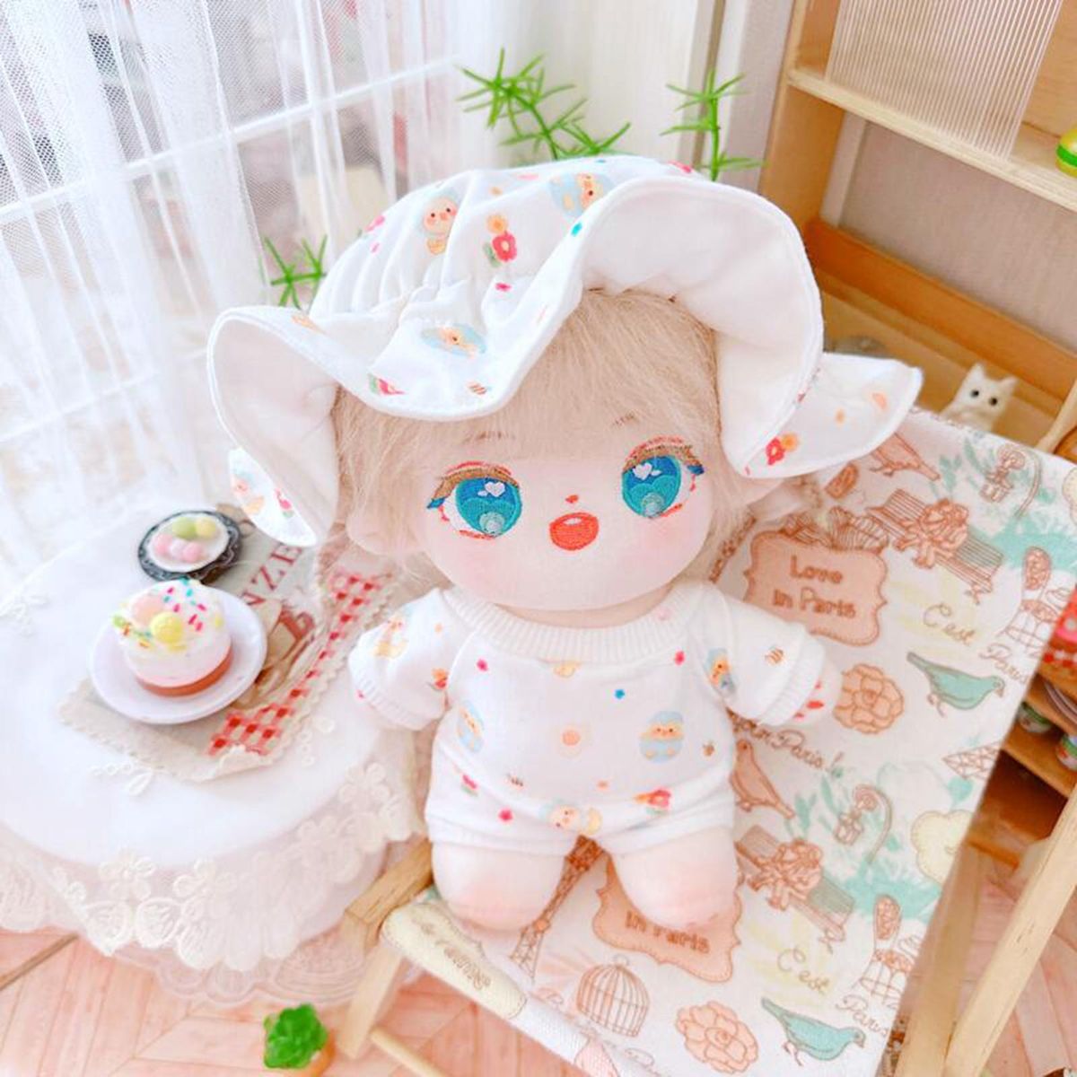 1 Set Doll Jumpsuit Dot Printed Bodysuit 20cm Cotton Doll Clothing Blue