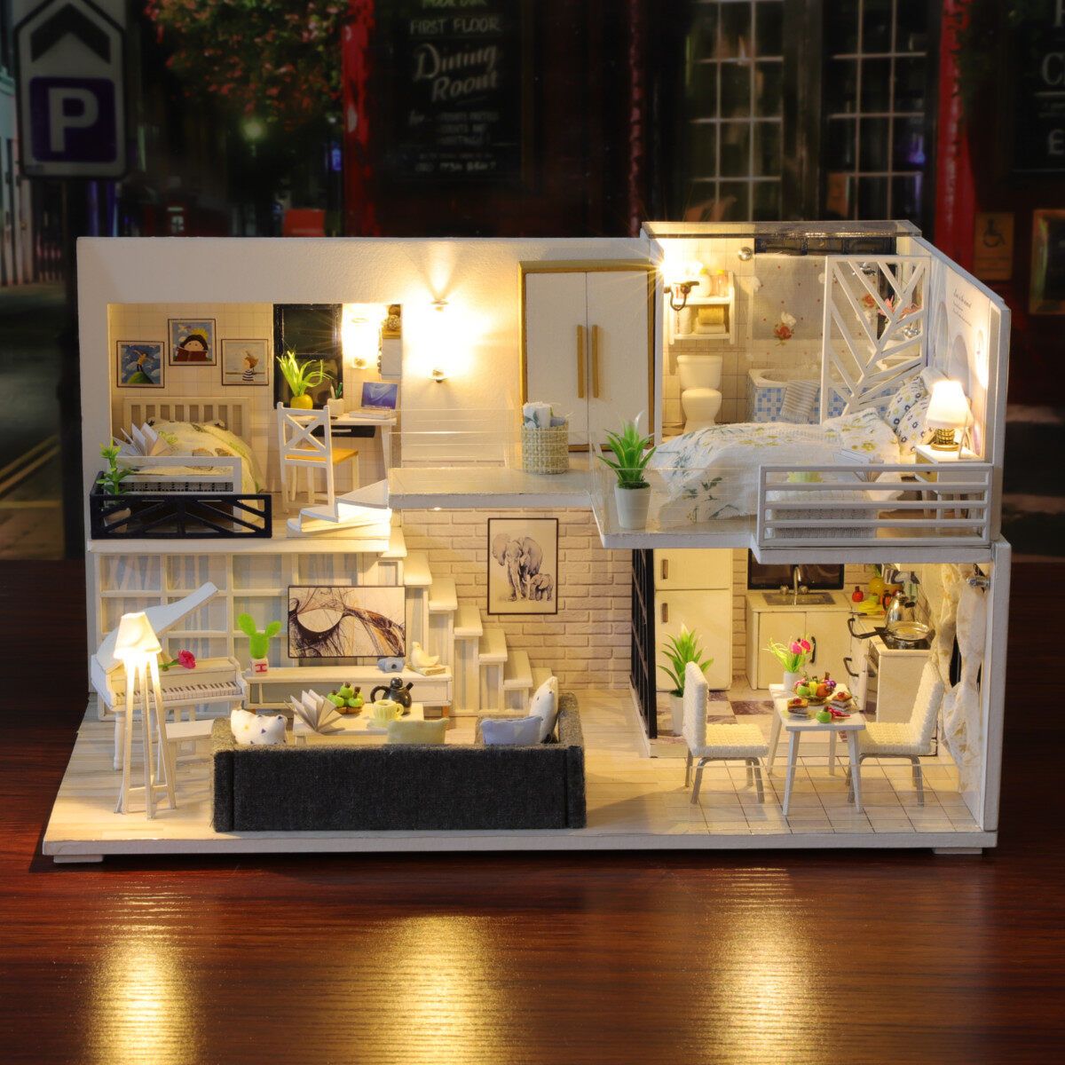 DIY Doll House Furniture 3D Wooden Miniaturas For Children Birthday Gifts With 7 LED Cover Boys Girls Kids Multicolor