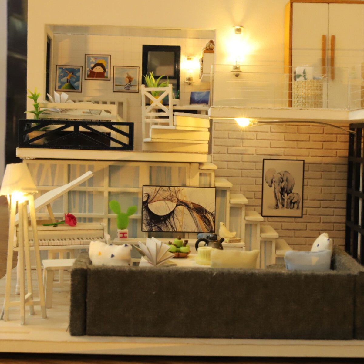 DIY Doll House Furniture 3D Wooden Miniaturas For Children Birthday Gifts With 7 LED Cover Boys Girls Kids Multicolor