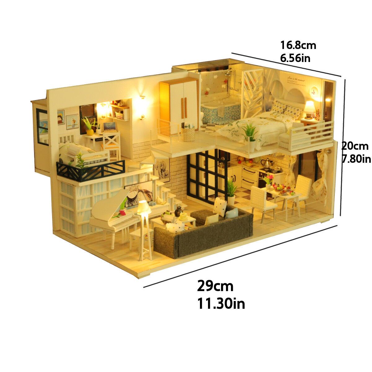 DIY Doll House Furniture 3D Wooden Miniaturas For Children Birthday Gifts With 7 LED Cover Boys Girls Kids Multicolor