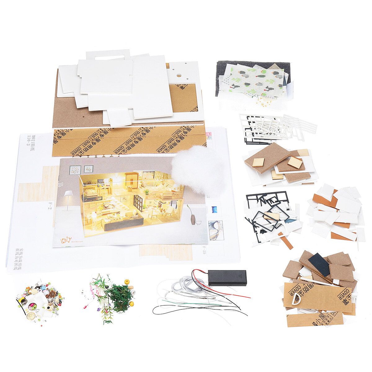 DIY Doll House Furniture 3D Wooden Miniaturas For Children Birthday Gifts With 7 LED Cover Boys Girls Kids Multicolor