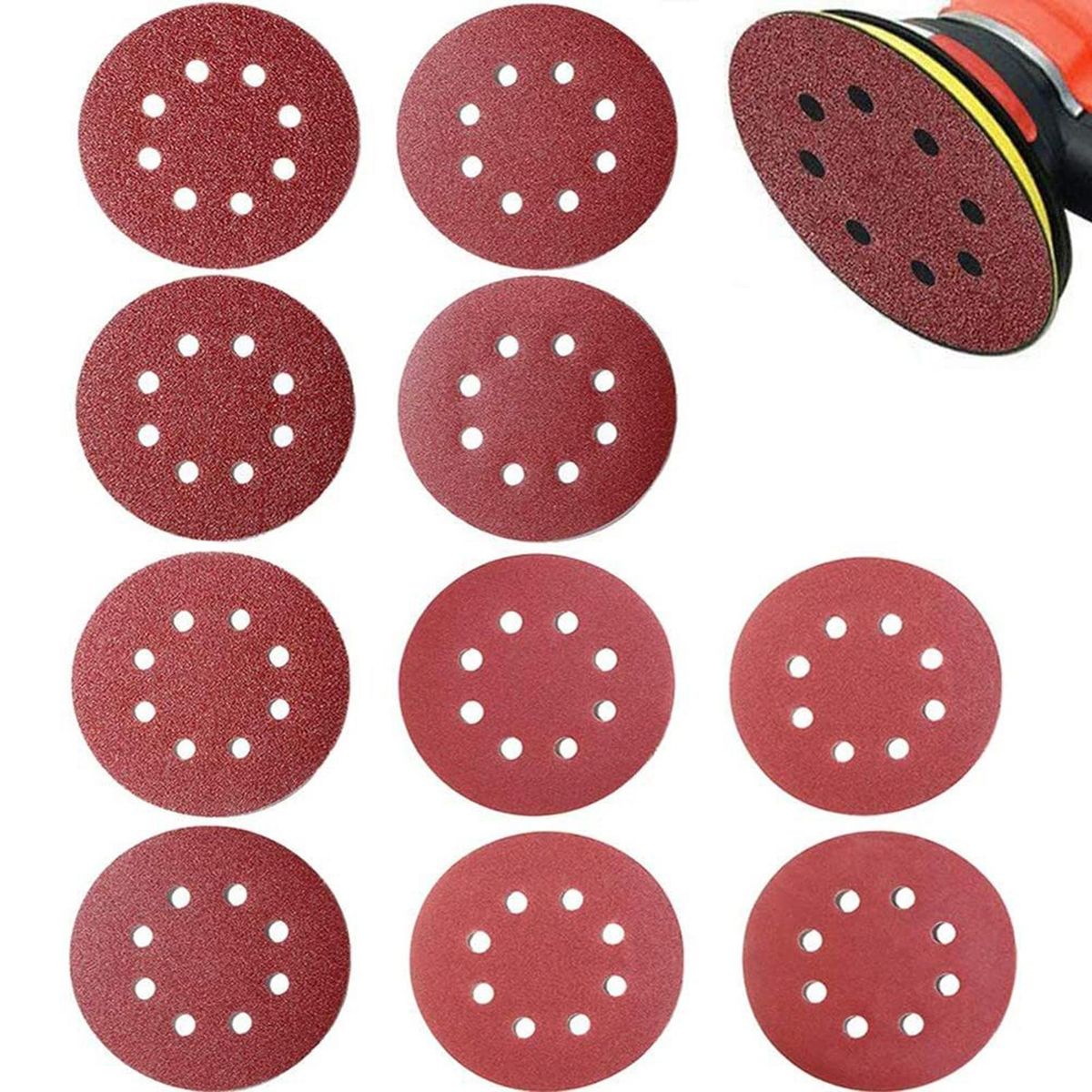 100Pcs Polishing Sandpapers 125mm 8 Holes Disc Sandpapers