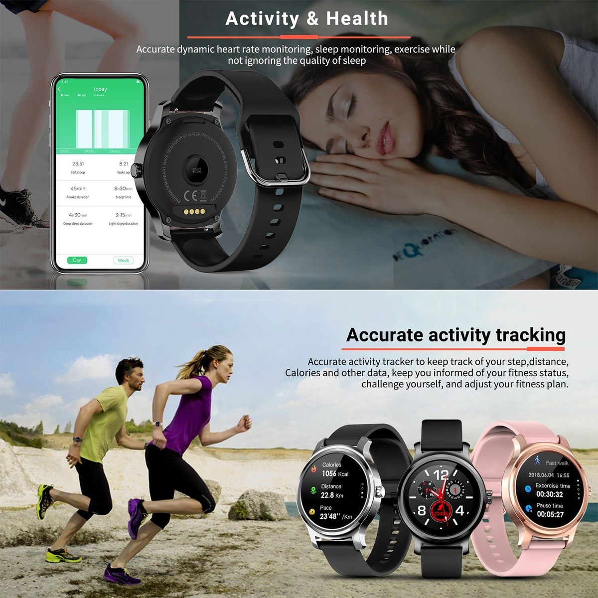 SMA-R2 Smart Watch Round Touch Screen Silicone Band IP67