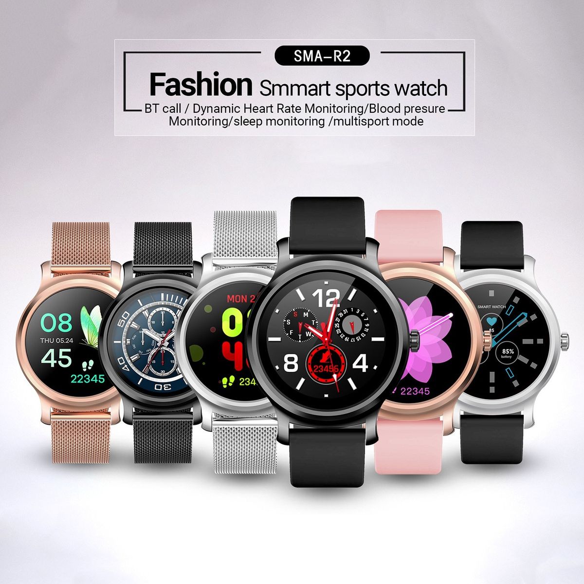 SMA-R2 Smart Watch Round Touch Screen Silicone Band IP67