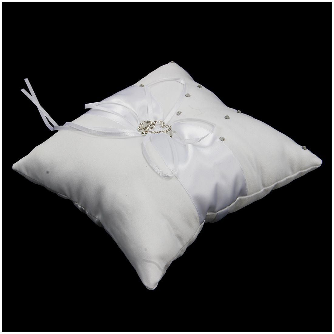 2 Heart Rhinestones Ivory Satin Flower Girl Basket and Ring Pillow Set bleach