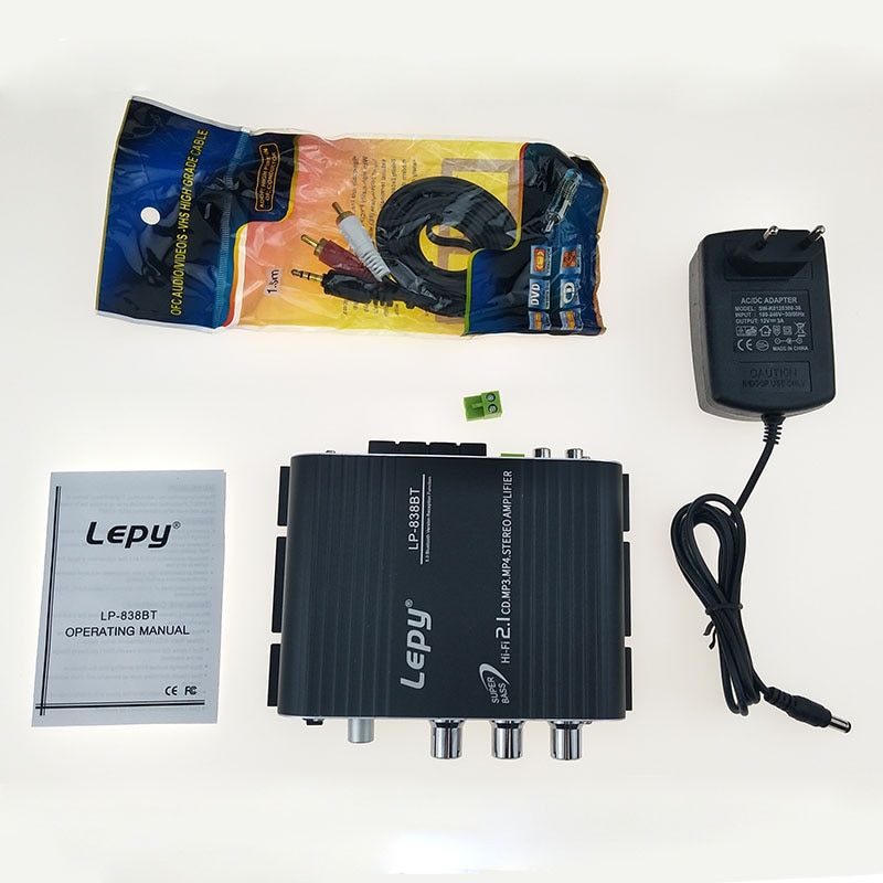 Lepy LP-838 Bluetooth 5.0 Power Amplifier 2.1 3 Channel Super BAudio Sound Amplificador With 12V3A Power And AUX Cable