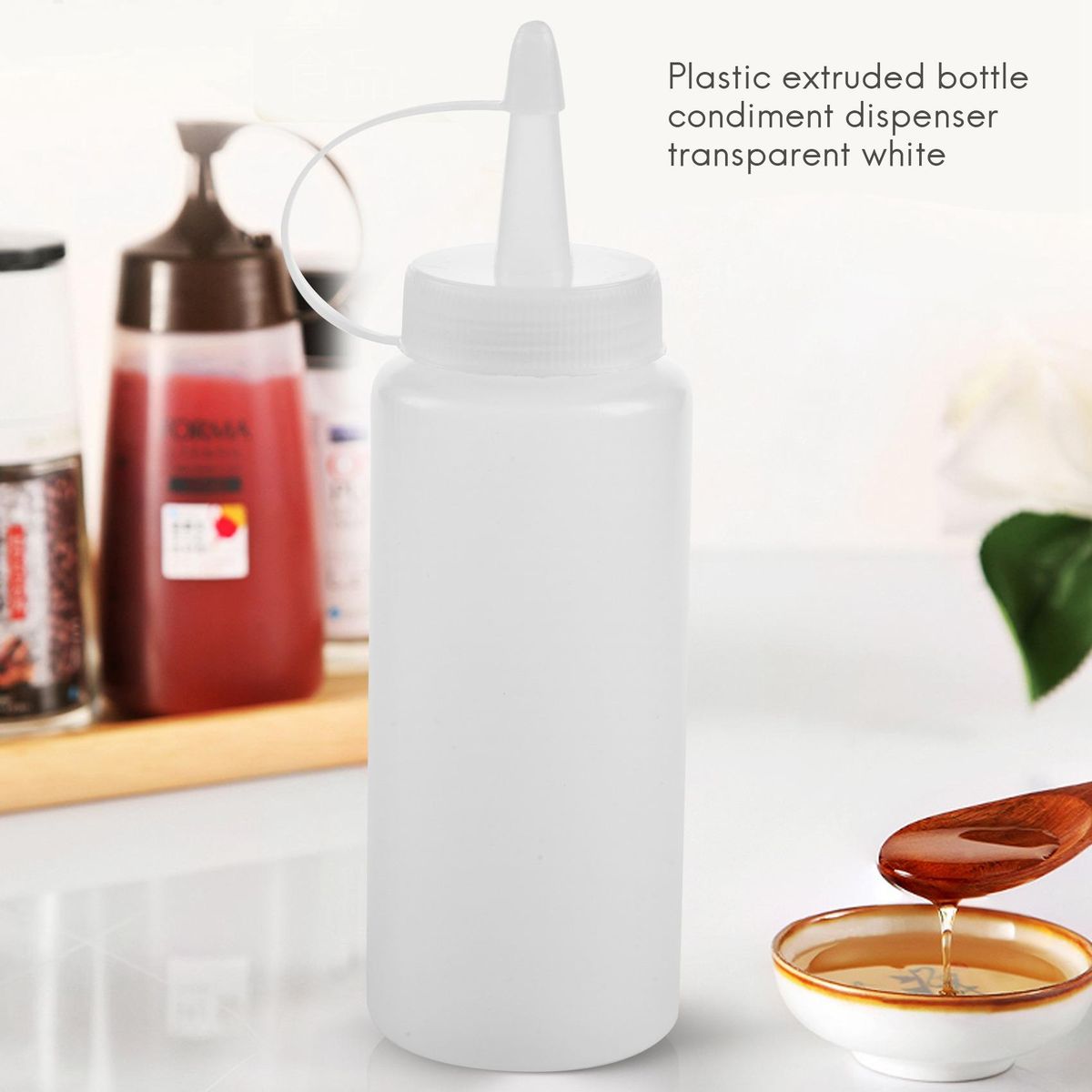 Plastic Squeeze Bottle Condiment Dispenser Ketchup Mustard Sauce Clear White 6Oz