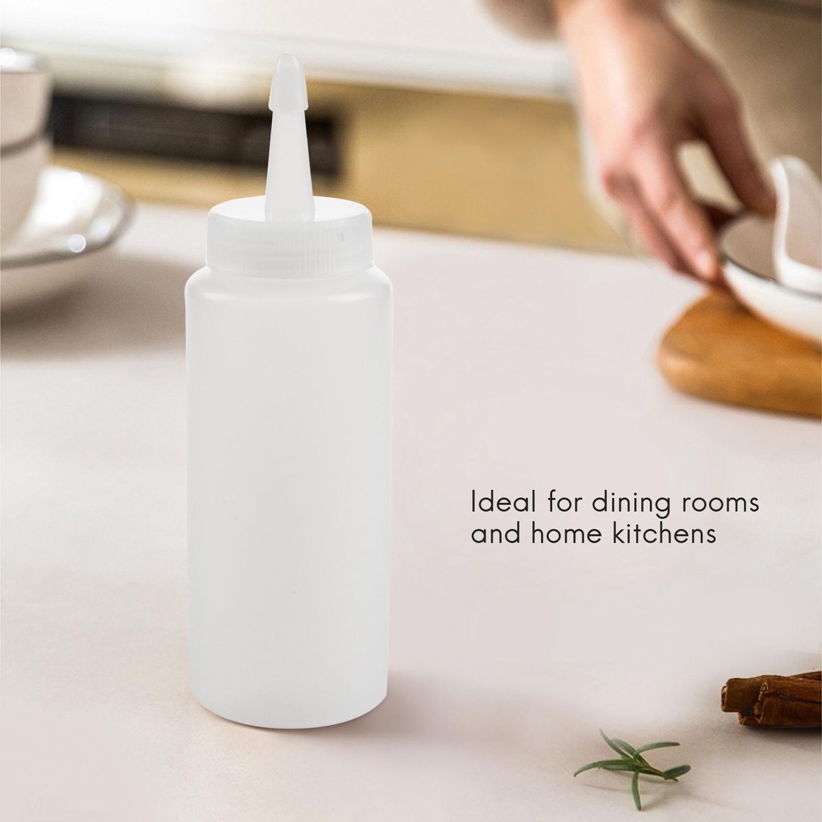 Plastic Squeeze Bottle Condiment Dispenser Ketchup Mustard Sauce Clear White 6Oz