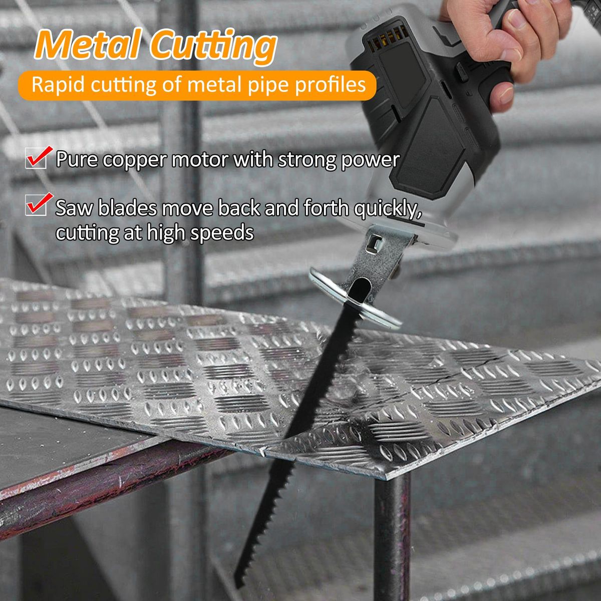 Reciprocating Saw 3000SPM No-load Speed Reciprocating Saw Logging Saw with 8 Saw Blades for Cutting Wood Metal and PVC
