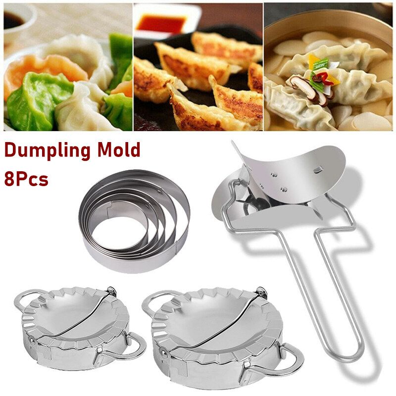 8xStainless Steel Dumpling Maker Mould Mold+Flour Ring Dough Press Wraper