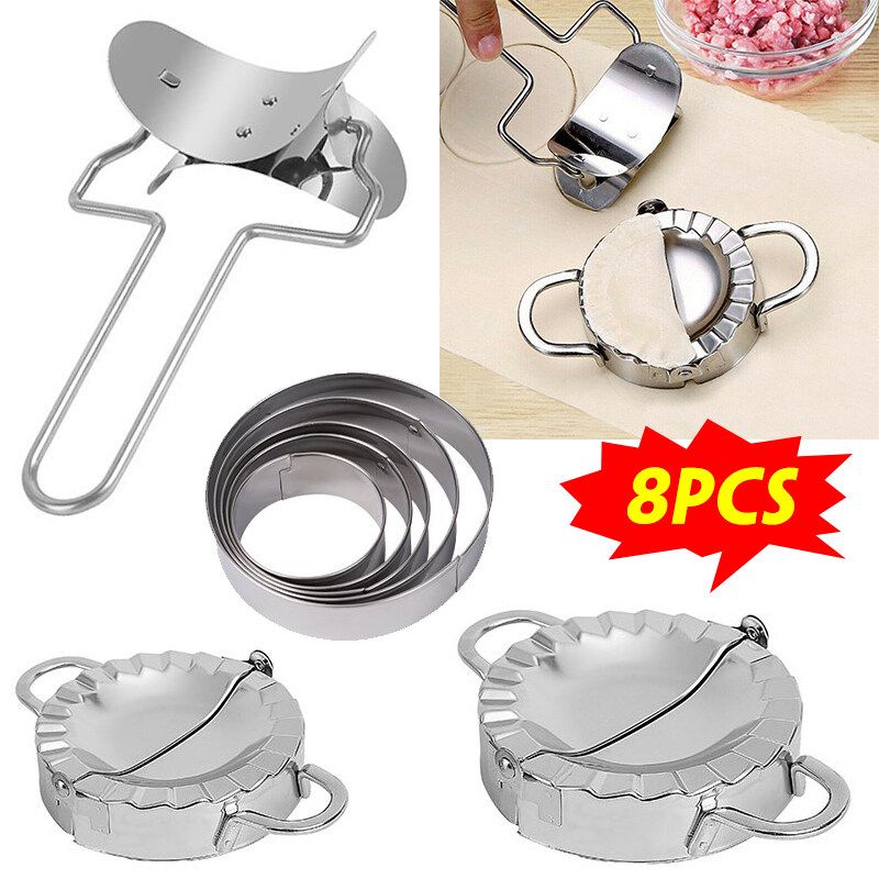 8xStainless Steel Dumpling Maker Mould Mold+Flour Ring Dough Press Wraper
