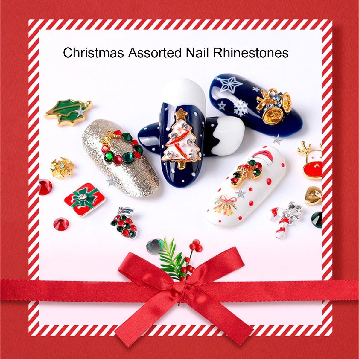 Christmas Nail Rhinestone New Year's Nails Design DIY Gems