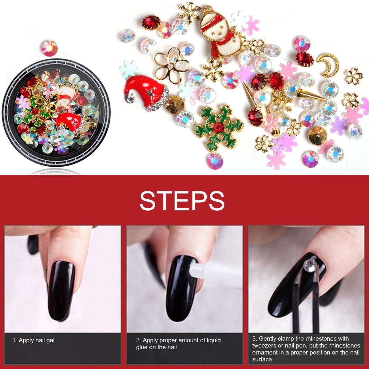 Christmas Nail Rhinestone New Year's Nails Design DIY Gems