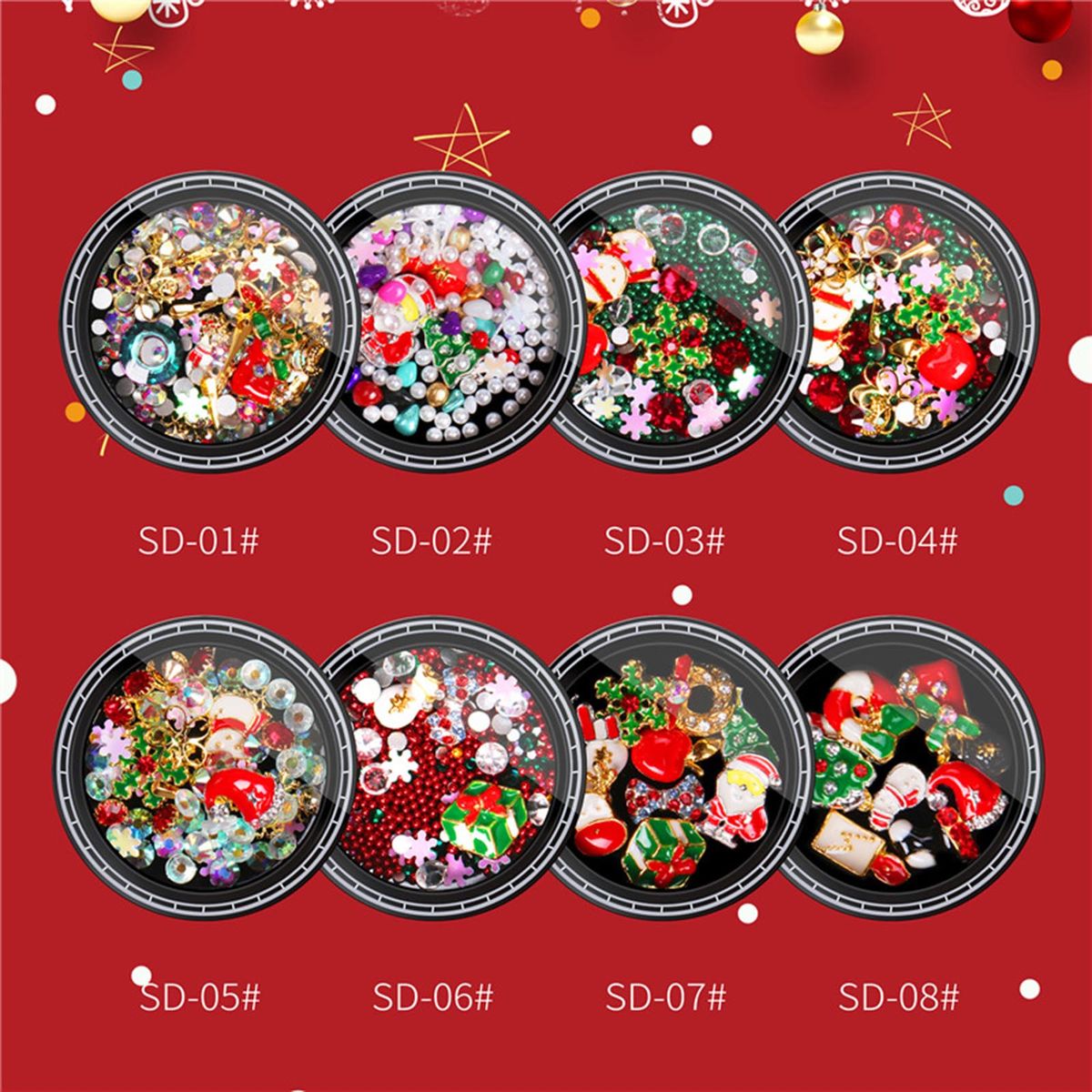 Christmas Nail Rhinestone New Year's Nails Design DIY Gems