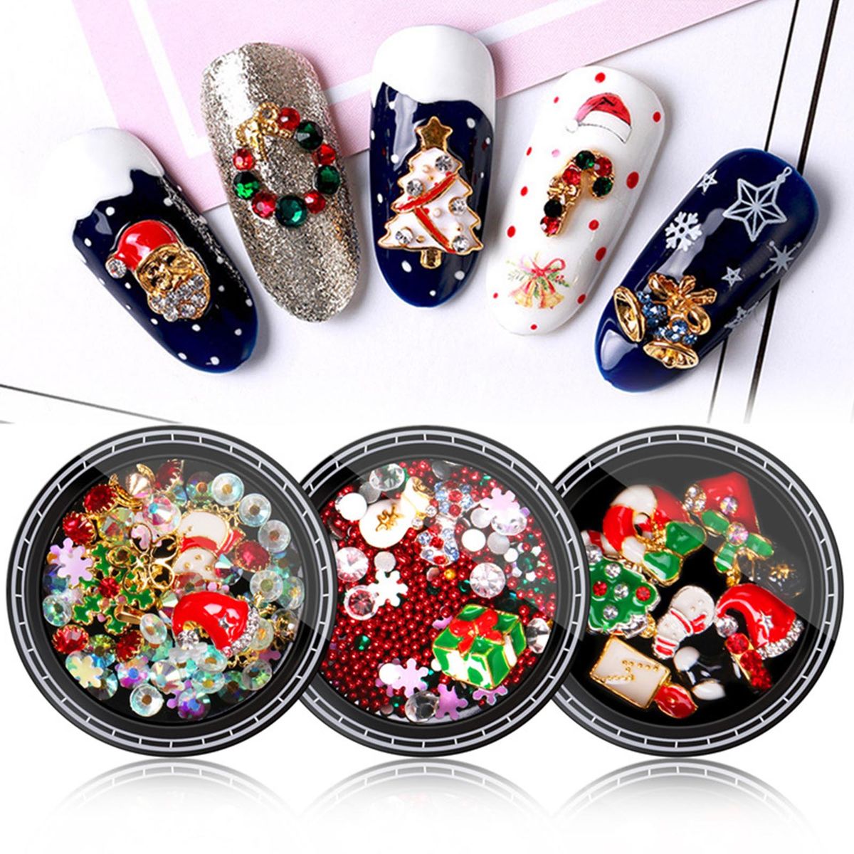 Christmas Nail Rhinestone New Year's Nails Design DIY Gems