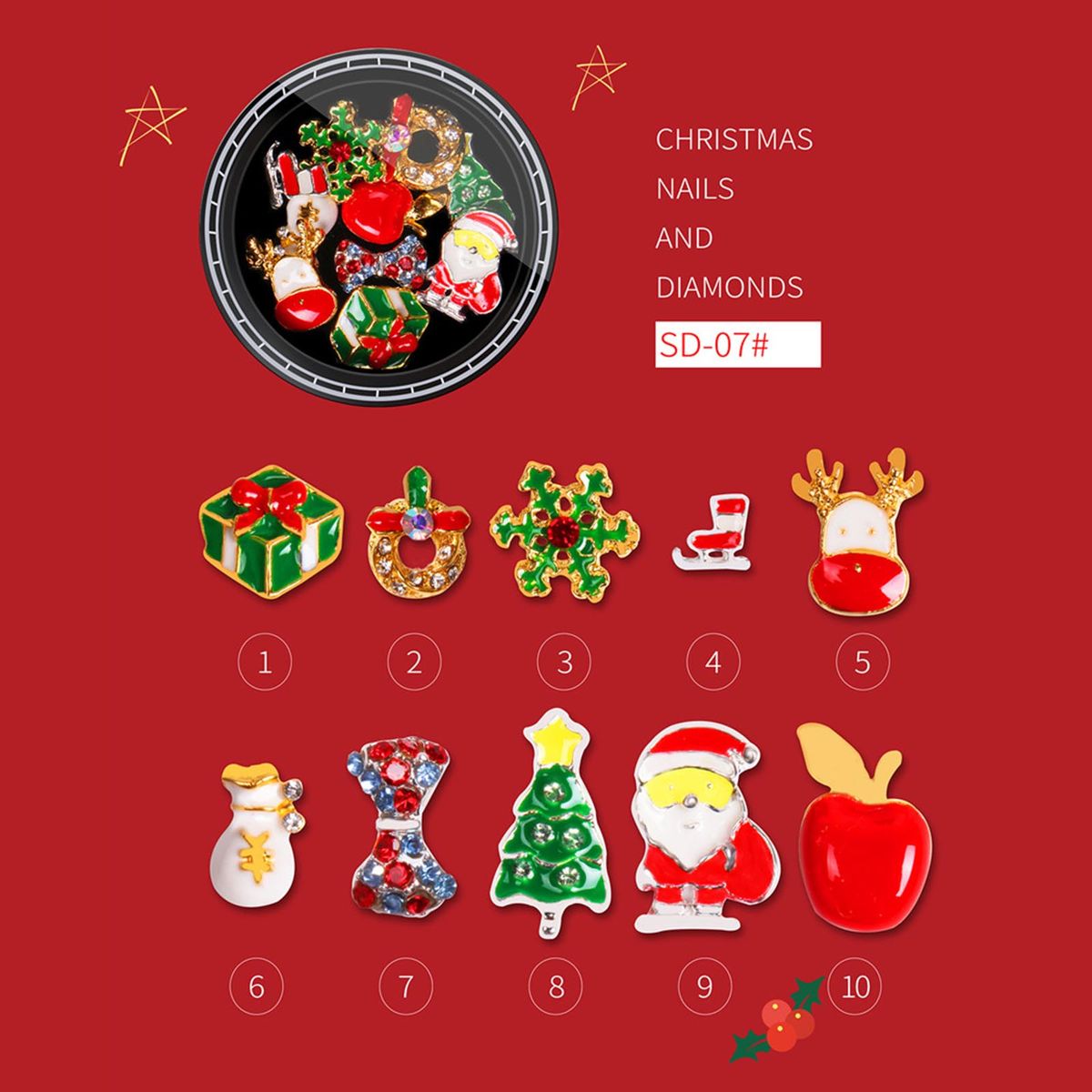Christmas Nail Rhinestone New Year's Nails Design DIY Gems