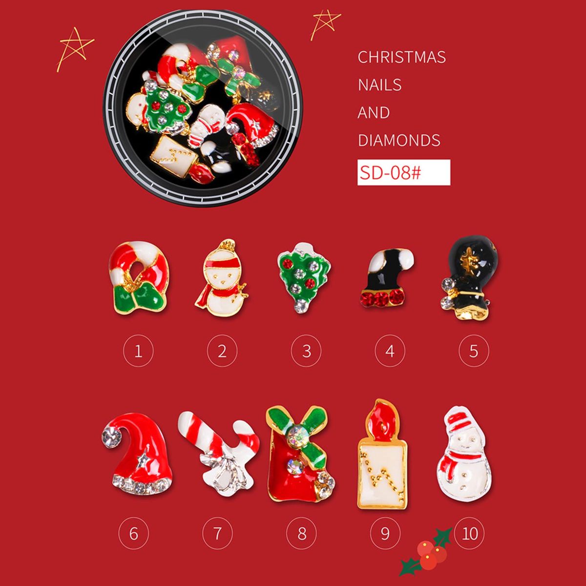 Christmas Nail Rhinestone New Year's Nails Design DIY Gems