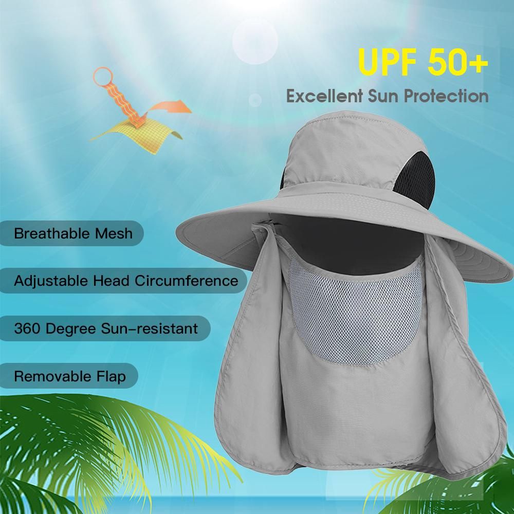 Outdoor UV Protection Sun Hat Fishing Hat with Face Cover and Neck Flap for Men and Women Hiking Climbing Gardening