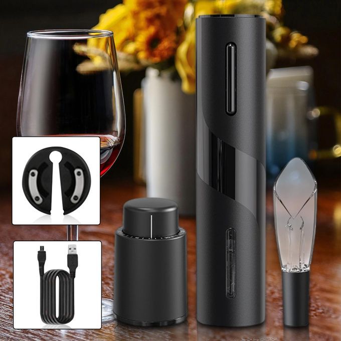 Electric Red Wine Opener Set USB Rechargeable Corkscrew Remover 5PCS