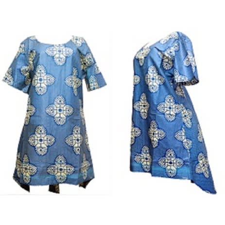 Mini Tail Gown With African Fabric-Blue