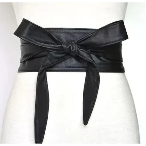Ladies Wide Leather Waist Belt- Black