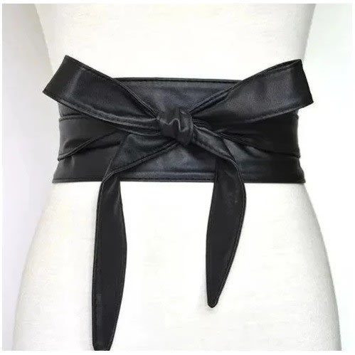 Ladies Wide Leather Waist Belt- Black