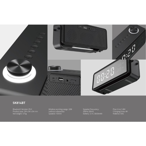 Sk814bt Multi-function Digital Alarm Clock Wireless Speaker
