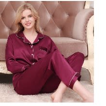 Unisex Long Sleeve Silk 2-piece Pyjamas