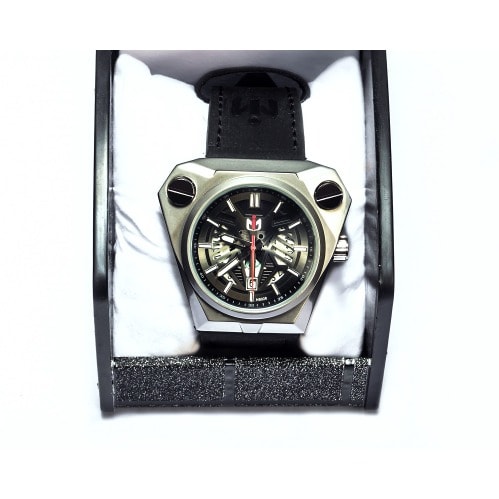 Nepic - Chrome Men Leather Calendar Wristwatch  - Black