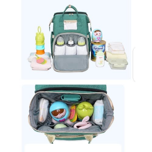 Baby Backpack / Diaper Bag With Convertible Crib Space + Usb Charging Port & Cable + Gifts - Green