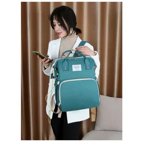 Baby Backpack / Diaper Bag With Convertible Crib Space + Usb Charging Port & Cable + Gifts - Green