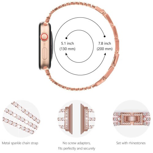Triple Bling Strap For iWatch All Series - 45mm - 44mm - 42mm - Rosegold