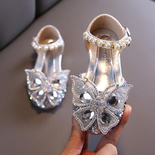 Girls Bow Sequin Pearl Shoe