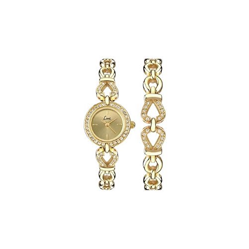 Ladies Gold Plated Stone Set Watch And Bracelet Gift Set