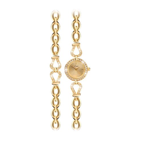 Ladies Gold Plated Stone Set Watch And Bracelet Gift Set