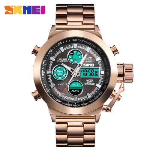 1515 Luxury Men Stainless Steel Wrist Watch Digital Quartz Gold
