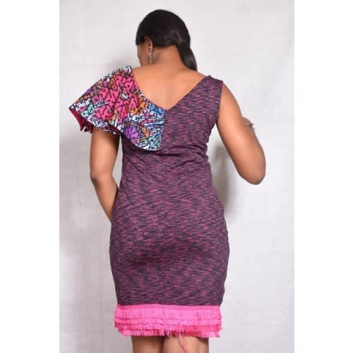 Ankara Cape Fitted Jersey Dress. Lg/f27.