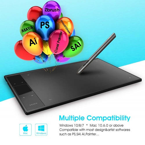 10x6" Graphics Drawing Tablet With Smart Gesture Touch & 4 Customized Hot Keys +Battery Free Pen